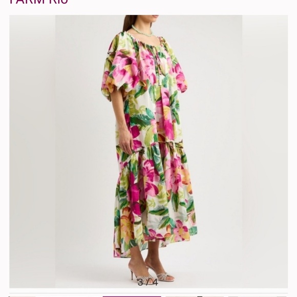 FARM Rio Dresses & Skirts - FARM Rio Pink and Orange Ruffled Tie Front Maxi Dress